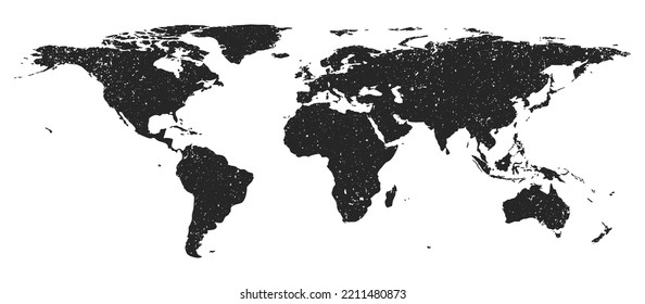Detailed grunge gray blank silhouette of world map isolated on white background. Vector illustration