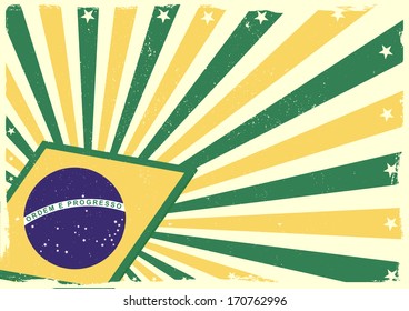 detailed grungy background illustration with stars and brazilian flag elements, eps 10 vector