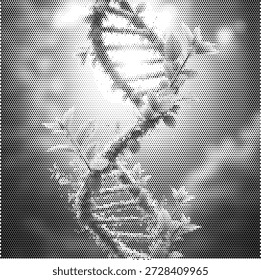 Vector semitono detallado de una hélice de ADN, ideal para la investigación científica, la marca de biotecnología y la educación en genética médica. Perfecto para empresas farmacéuticas, laboratorios universitarios y presentaciones de genómica.