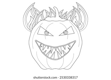 Detailed Halloween coloring page featuring an evil pumpkin face, perfect for kids and adults to get creative during the spooky season.