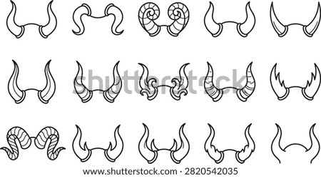 A detailed halloween vector bundle featuring various hand drawn demon horns and devilish creature head accessories for spooky designs