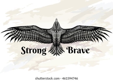 Detailed hand drawn eagle for tattoo. Drawing pencil sketch of flying condor. Design for print t-shirt.