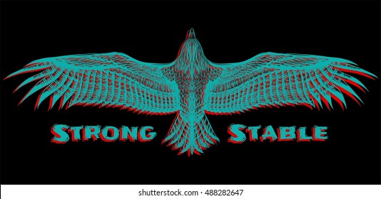 Detailed hand drawn isolated illustration eagle,condor with chromatic aberration. Glitch