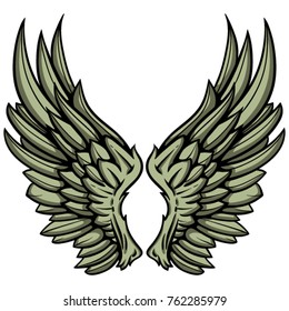 Detailed hand drawn pair of wings vector illustration.