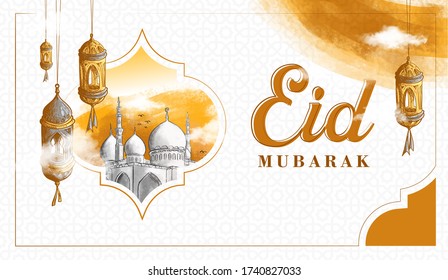 Detailed Hand drawn Sketch of Eid Mubarak illustration Background