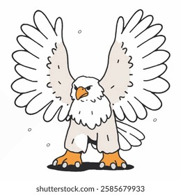 A detailed hand drawn vector illustration of a fierce eagle with strong wings and a sharp gaze, isolated on a clean white background. Perfect for logos, educational content, and nature designs.