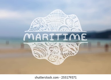 Detailed hand drawn zentangle element on blurred background. Maritime.  Suitable for ads, signboards, gift cards, price lists, menus, and brand identity design