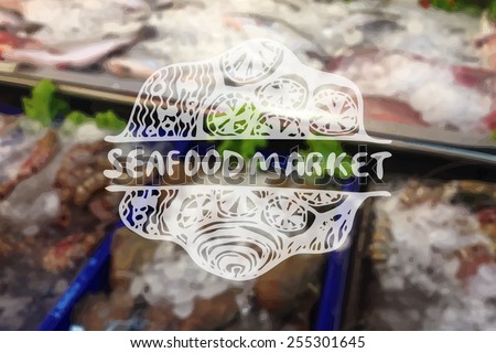Detailed hand drawn zentangle element on blurred background. Concept for seafood markets and restaurants. Suitable for ads, signboards, gift cards, price lists, menus, and brand identity design