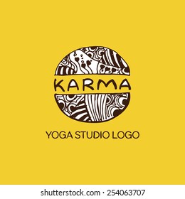 Detailed Hand Drawn Zentangle Logo For Yoga Studio And Other Heartful Businesses. Karma