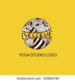 Detailed hand drawn zentangle logo for yoga studio and other heartful businesses. Believe