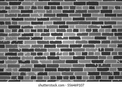 Detailed hand drown texture of black and white old brick wall. Vector illustration