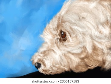 Detailed hand painted portrait of a poodle dog