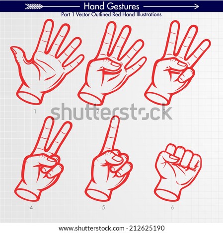 Detailed Hand Shapes. Counting 5, 4, 3, 2, 1, GO. Vector Hand Signs Collection