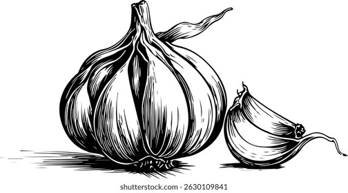 Detalhado Bolbo de alho desenhado à mão e Ilustração de Clove	