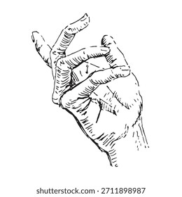 Detailed Hand-Drawn Human Hand Vector Illustration in Vintage Engraving and Hatching Style, Open Palm Reaching or Grasping Gesture.