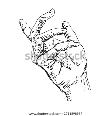 Detailed Hand-Drawn Human Hand Vector Illustration in Vintage Engraving and Hatching Style, Open Palm Reaching or Grasping Gesture.