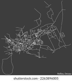 Detailed hand-drawn navigational urban street roads map of the ROSSLAU BOROUGH of the German town of DESSAU, Germany with vivid road lines and name tag on solid background