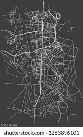 Detailed hand-drawn navigational urban street roads map of the SÜD BOROUGH of the German town of DESSAU, Germany with vivid road lines and name tag on solid background