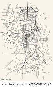 Detailed hand-drawn navigational urban street roads map of the SÜD BOROUGH of the German town of DESSAU, Germany with vivid road lines and name tag on solid background