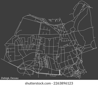 Detailed hand-drawn navigational urban street roads map of the ZIEBIGK BOROUGH of the German town of DESSAU, Germany with vivid road lines and name tag on solid background