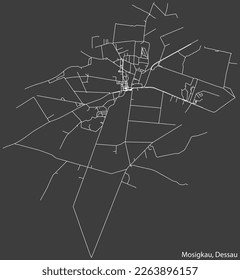 Detailed hand-drawn navigational urban street roads map of the MOSIGKAU BOROUGH of the German town of DESSAU, Germany with vivid road lines and name tag on solid background