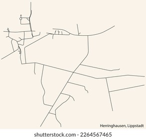 Detailed hand-drawn navigational urban street roads map of the HERRINGHAUSEN BOROUGH of the German town of LIPPSTADT, Germany with vivid road lines and name tag on solid background