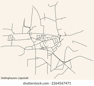 Detailed hand-drawn navigational urban street roads map of the DEDINGHAUSEN BOROUGH of the German town of LIPPSTADT, Germany with vivid road lines and name tag on solid background