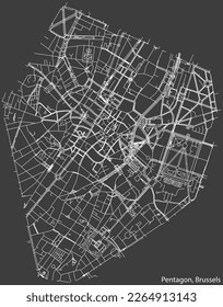 Mapa detallado de las carreteras urbanas de navegación a mano del PENTAGON de la ciudad belga de BRUSELAS, Bélgica con líneas vivas de carretera y nombre en fondo sólido