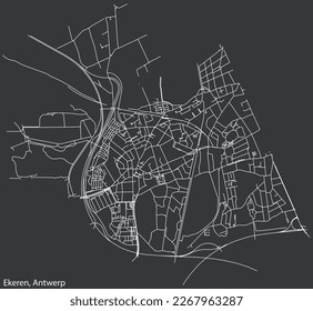 Detailed hand-drawn navigational urban street roads map of the EKEREN DISTRICT, ANTWERP Belgium with vivid road lines and name tag on solid background