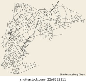 Detailed hand-drawn navigational urban street roads map of the SINT-AMANDSBERG MUNICIPALITY of the Belgian city of GHENT, Belgium with vivid road lines and name tag on solid background