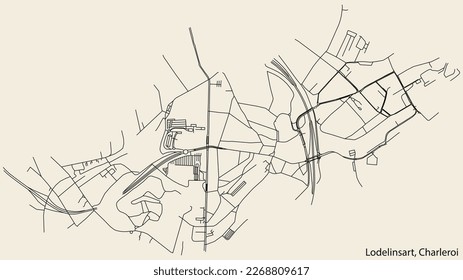 Detailed hand-drawn navigational urban street roads map of the LODELINSART MUNICIPALITY of the Belgian city of CHARLEROI, Belgium with vivid road lines and name tag on solid background