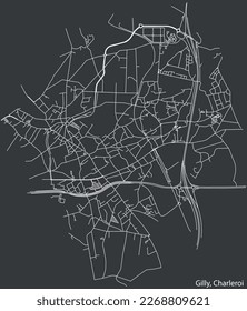 Detailed hand-drawn navigational urban street roads map of the GILLY MUNICIPALITY of the Belgian city of CHARLEROI, Belgium with vivid road lines and name tag on solid background