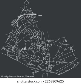 Detailed hand-drawn navigational urban street roads map of the MONTIGNIES-SUR-SAMBRE MUNICIPALITY of the Belgian city of CHARLEROI, Belgium with vivid road lines and name tag on solid background