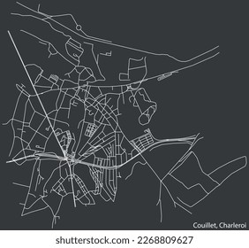 Detailed hand-drawn navigational urban street roads map of the COUILLET MUNICIPALITY of the Belgian city of CHARLEROI, Belgium with vivid road lines and name tag on solid background