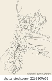 Detailed hand-drawn navigational urban street roads map of the MARCHIENNE-AU-PONT MUNICIPALITY of the Belgian city of CHARLEROI, Belgium with vivid road lines and name tag on solid background