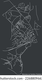 Detailed hand-drawn navigational urban street roads map of the MONCEAU-SUR-SAMBRE MUNICIPALITY of the Belgian city of CHARLEROI, Belgium with vivid road lines and name tag on solid background