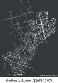 Detailed hand-drawn navigational urban street roads map of the SINT-ANDRIES SUBURB of the Belgian city of BRUGES, Belgium with vivid road lines and name tag on solid background