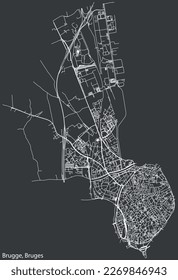Detailed hand-drawn navigational urban street roads map of the BRUGES CITY of the Belgian municipality of BRUGES, Belgium with vivid road lines and name tag on solid background