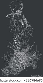 Detailed hand-drawn navigational urban street roads map of the Belgian city of BRUGES, BELGIUM with solid road lines and name tag on vintage background