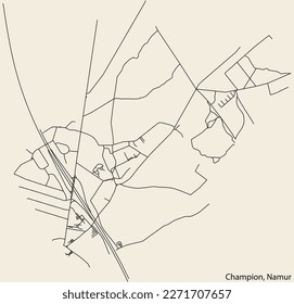 Detailed hand-drawn navigational urban street roads map of the CHAMPION DISTRICT of the Belgian city of NAMUR, Belgium with vivid road lines and name tag on solid background