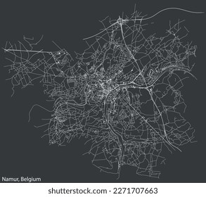 Detailed hand-drawn navigational urban street roads map of the Belgian city of NAMUR, BELGIUM with solid road lines and name tag on vintage background