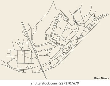Detailed hand-drawn navigational urban street roads map of the BEEZ DISTRICT of the Belgian city of NAMUR, Belgium with vivid road lines and name tag on solid background
