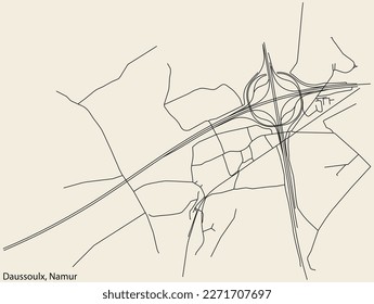 Detailed hand-drawn navigational urban street roads map of the DAUSSOULX DISTRICT of the Belgian city of NAMUR, Belgium with vivid road lines and name tag on solid background