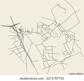 Detailed hand-drawn navigational urban street roads map of the LOYERS DISTRICT of the Belgian city of NAMUR, Belgium with vivid road lines and name tag on solid background