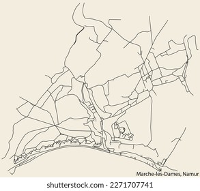 Detailed hand-drawn navigational urban street roads map of the MARCHE-LES-DAMES DISTRICT of the Belgian city of NAMUR, Belgium with vivid road lines and name tag on solid background