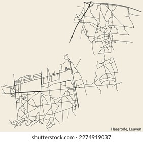 Detailed hand-drawn navigational urban street roads map of the HAASRODE BOROUGH of the Belgian city of LEUVEN, Belgium with vivid road lines and name tag on solid background