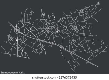 Detailed hand-drawn navigational urban street roads map of the EREMBODEGEM COMMUNE of the Belgian city of AALST, Belgium with vivid road lines and name tag on solid background