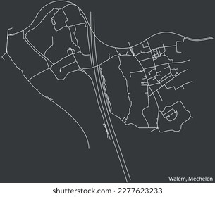 Detailed hand-drawn navigational urban street roads map of the WALEM SUBMUNICIPALITY of the Belgian city of MECHELEN, Belgium with vivid road lines and name tag on solid background
