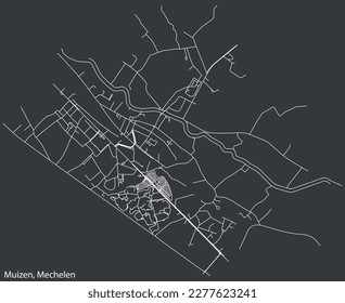 Detailed hand-drawn navigational urban street roads map of the MUIZEN SUBMUNICIPALITY of the Belgian city of MECHELEN, Belgium with vivid road lines and name tag on solid background