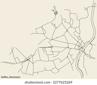 Detailed hand-drawn navigational urban street roads map of the HEFFEN SUBMUNICIPALITY of the Belgian city of MECHELEN, Belgium with vivid road lines and name tag on solid background